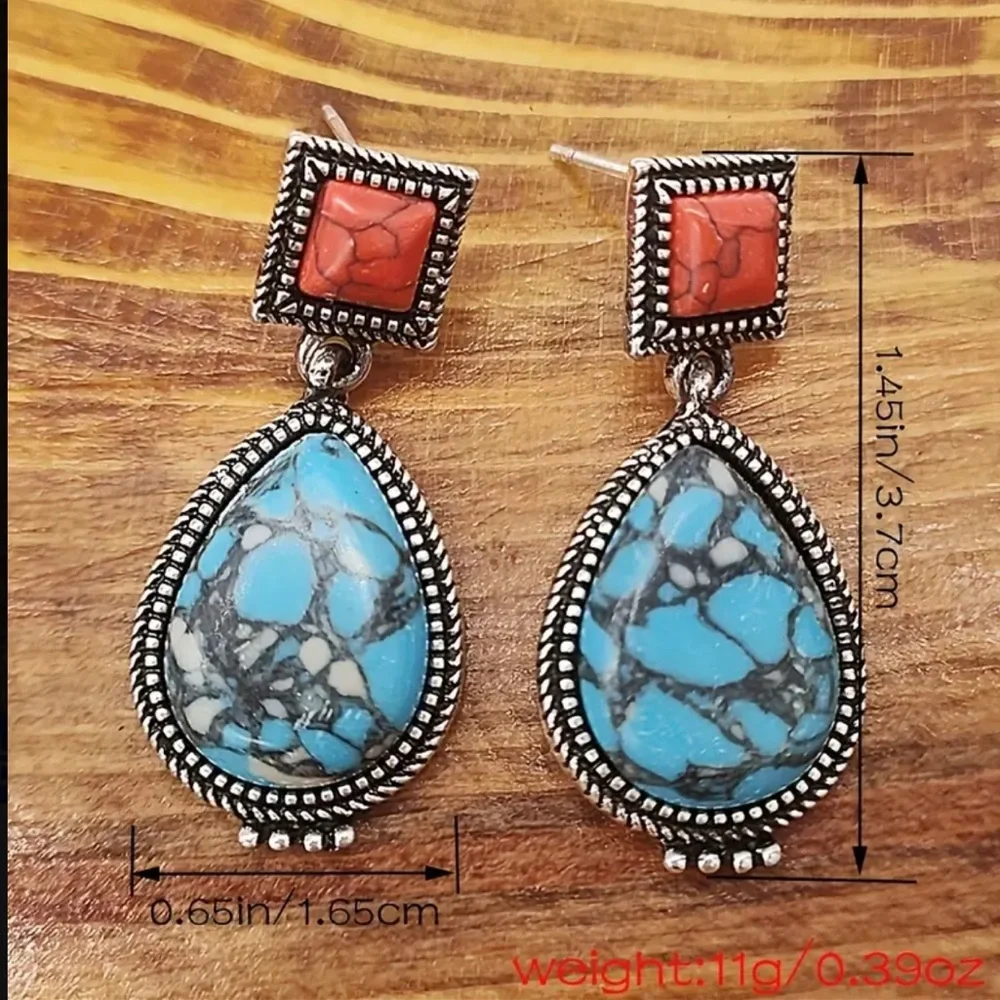 Women’s Orchid Turquoise Earring Ethnic Boho Earrings Blue Red Faux Gemstones